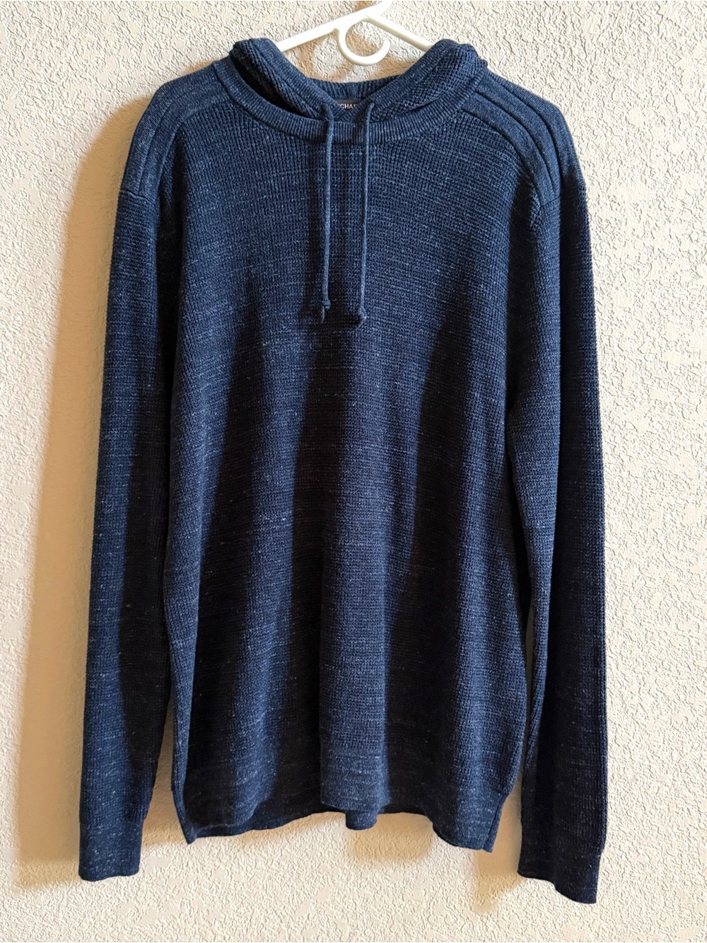 Michael Kors Hooded Knit Sweater Men’s XL Blue Cotton Wool Pullover NWT Midnight